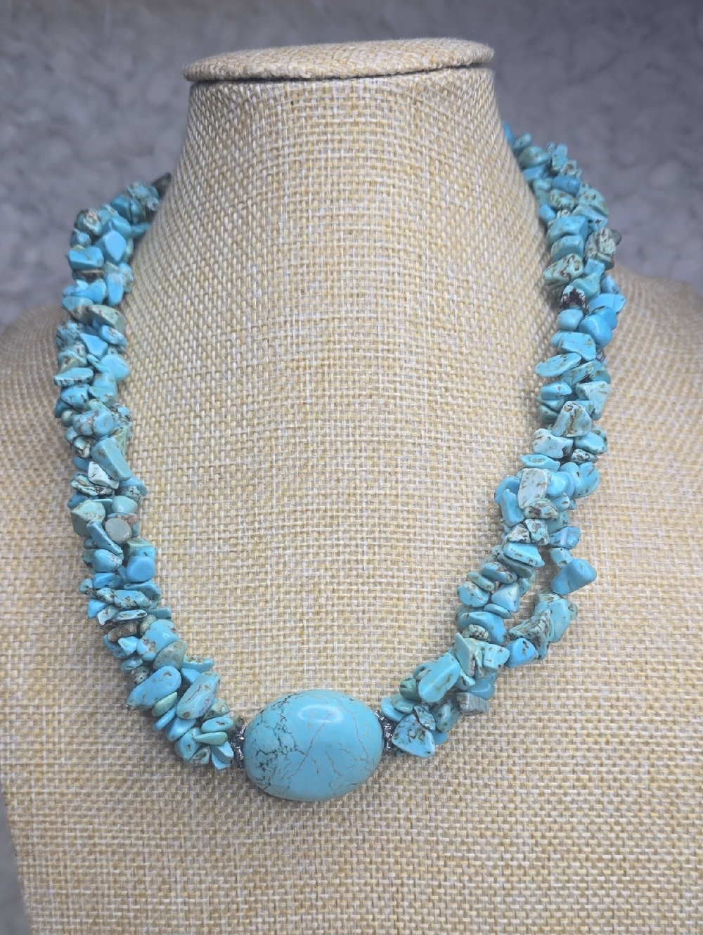 Turquoise Color Beaded Dyed Stone Necklace